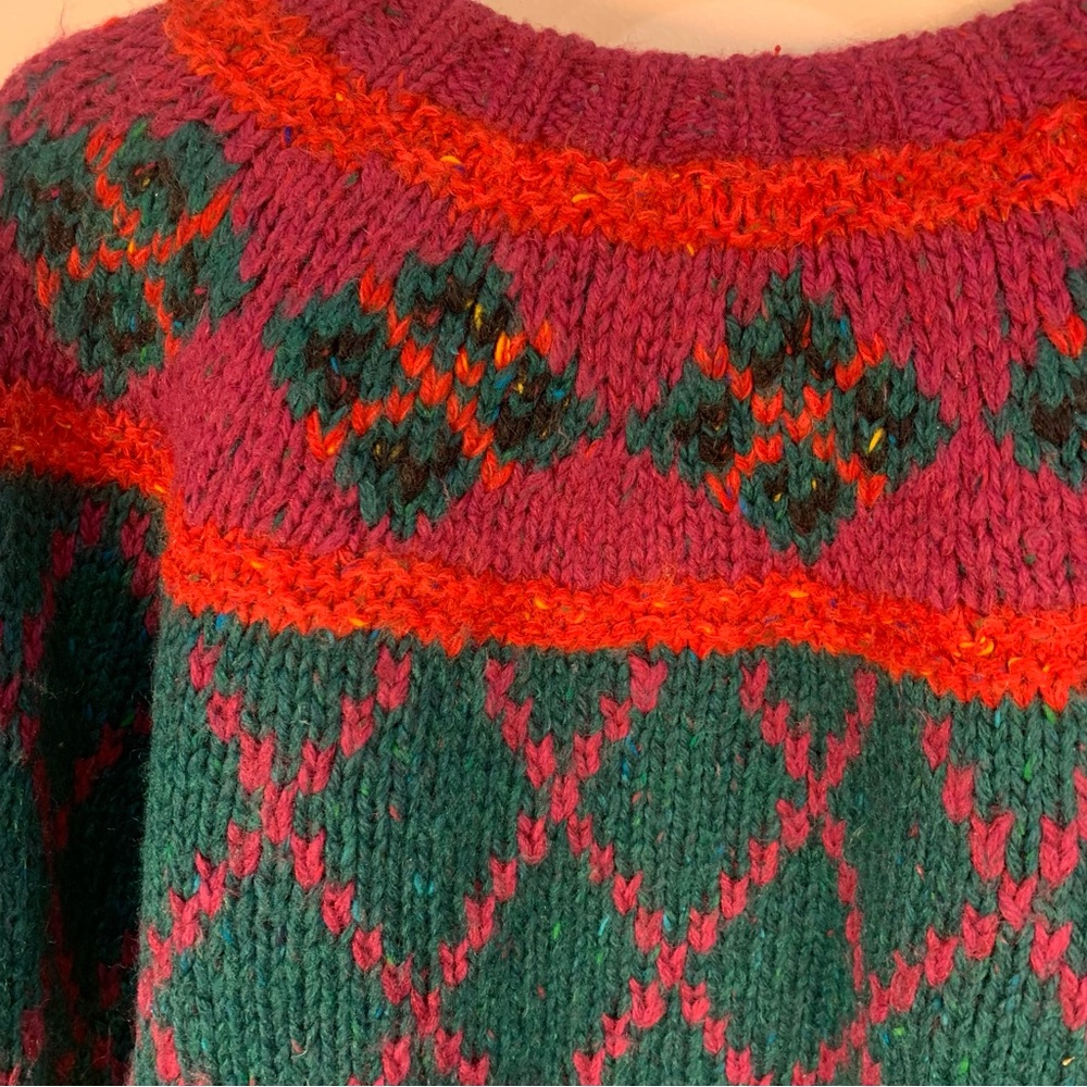 VTG 90s Liz Sport Chunky Cropped Pullover Pattern Sweater - Picture 10 of 11